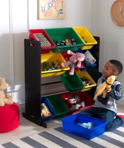 Alternative view of KidKraft Wooden Sort It & Store It Bin Unit with 12 Plastic Bins - Primary & Espresso, Gift for Ages 3+ Yellow