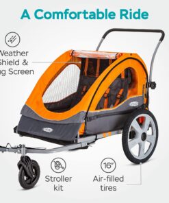 Instep Quick-N-EZ Double Tow Behind Bike Trailer for Toddlers, Kids, Converts to Stroller, Jogger, 2-in-1 Canopy, Universal Bicycle Coupler, Folding Frame, Multiple Colors Orange 22 817faf1qfjL