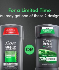 DOVE MEN + CARE Extra Fresh Men's Antiperspirant Deodorant Stick Fresh Twin pack With 72-hour sweat & odor protection with 1/4 Moisturizing Cream & Long-lasting Citrus Scent 2.7 Ounce (Pack of 2) 2.7 Ounce (Pack of 2) 25 817g69SQRBL