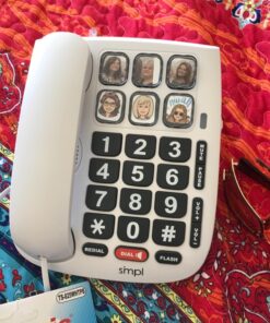 SMPL Hands-Free Dial Photo Memory Corded Phone, One-Touch Dialing, Large Buttons, Flashing Alerts, Durable, Perfect for Seniors, Alzheimer's, Dementia, Hearing Impaired, Handset Volume Increase White - 6 - Standard 19 817hluszHoL