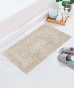 COTTON CRAFT Smith Set of 2 Cotton Handmade Heavyweight Reversible Racetrack Bath Rugs, 17 inch x 24 inch, Linen 17 817kiyEQQHL