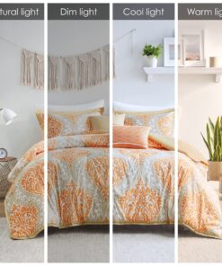 Intelligent Design Senna Comforter Set Full/Queen Size - Orange/Taupe, Damask – 5 Piece Bed Sets – All Season Ultra Soft Microfiber Teen Bedding - Great For Guest Room and Girls Bedroom 28 817s068ImDL