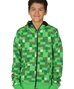 JINX Minecraft Big Boys' Creeper Zip-Up Costume Hoodie, with Mask Small Green 14 817uAq 88HL