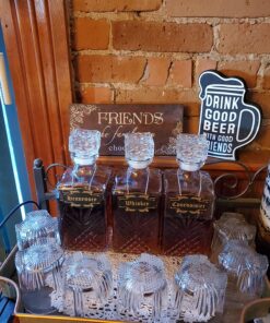 Bormioli Rocco Selecta Collection Whiskey Gift Set – Sophisticated Etched 33.75oz Decanter & 6 9.5oz Glass Tumblers With Starburst Detailing – For Whiskey, Bourbon, Scotch & Liquor 7 Piece Set Standard Packaging 40 817vM28SJL