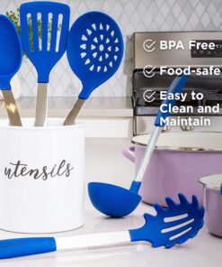 Culinary Couture 6-Piece Stainless Steel & Silicone Kitchen Utensils Set, Silicone Cooking Utensils, Heat Resistant Kitchen Cooking Utensils Set, Includes a Bonus Recipe E-Book, Blue 6 Piece - Large 20 817wrG OP5L 1