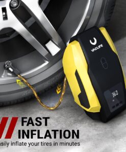 VacLife Portable Air Compressor - Air Pump for Car Tires (up to 50 PSI), 12V DC Tire Pump for Bikes (up to 150 PSI) w/ LED Light, Digital Pressure Gauge, Model: ATJ-1166, Yellow (VL701) Large 28 817xX7MnvuL