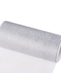 Sparkling Tulle Ribbon Roll Glitter Tulle Spool, 6 Inches by 25 Yards for Christmas Wedding Gift Wrapping Tutu Skirt, Party Decoration Silver 16 817zIUOQiNL