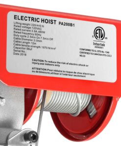 Partsam 440Lbs Lift Electric Hoist Crane Remote Control Power System, 110V Electric Hoist Zinc-Plated Steel Wire Overhead Crane Garage Ceiling Pulley Winch w/Straps (w/Emergency Stop Switch) 32 8180ZxPiqgL