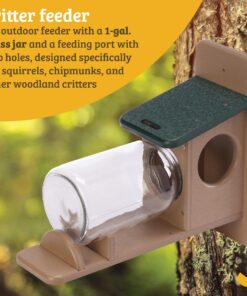 Birds Choice SNSQJAR Recycled Squirrel Jar Feeder, Squirrel Feeders, 7-1/4"L X 19"W X 15-3/4"H, Taupe w/ Green Roof 28 8181mrVrNTL