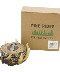 Pine Ridge Deer Antler Drink Coaster Set of 4 Old West Decor - Home Table Beverage Coaster with Holder - Drink Glass Holder with Outdoors Rustic Cabin Theme Deer Antler Coasters 24 818261eBGuL