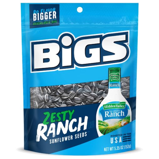 BIGS Hidden Valley Ranch Sunflower Seeds, Keto Friendly Snack, 5.35-oz. Bag (Pack of 12)