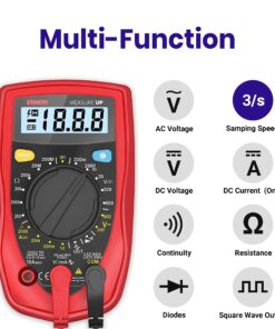 Etekcity Digital Multimeter, AC DC Voltmeter Amp Volt Ohm Current Meter, Electrical Voltage Outlet Circuit Tester With Continuity Resistance Diode Test ,Two Build-In Ceramic Fuses, Red, MSR-R500 30 8187wtfVVaL