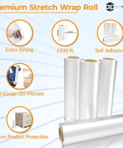 ACYPAPER, 18" Stretch Film/Wrap 1500 feet 80 Gauge Industrial Strength, up to 800% Stretch 20 Microns Clear Cling Durable Adhering Packing Moving Packaging Heavy Duty Shrink Film (4 Rolls/Box) 9 81880CMZuIL