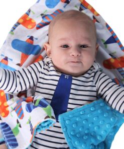 Unisex Baby Reversible Minky Dot Stroller Blanket (Choose Color) (Airplane/Turquoise) Airplane / Turquoise 13 8189 YEapyL
