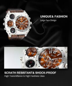 Oulm Compass Outdoor Sports Watches Analog Dark Brown Leather Strap Four Sub-dials Men Watch 15 818D5wCGwjL
