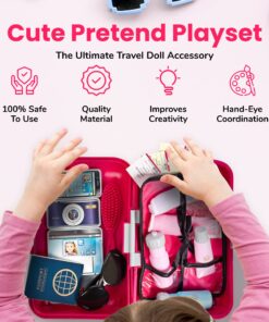 18 Inch Doll Accessories Play Travel Set - 16 Pcs Suitcase Luggage Carrier with Sunglasses, Passport, Tickets, Camera, and More, Beverly Hills Doll Collection Suitcase Set 16 818DZ1RLxtL