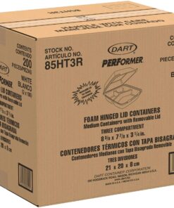 DART 85HT3R Med Perforated 3 Comp Foam Hinged Container, 8.5 Inches (Case of 200), original version,White 17 818Fem4lZIL