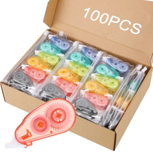 100 Pack Mini Correction Tape Correction Correctional Tape Ink Corrector Tape Eraser Instant Correction Applicator for Office School Student Stationery Supplies, 0.2 x 158 Inch (Candy Color) Candy Color