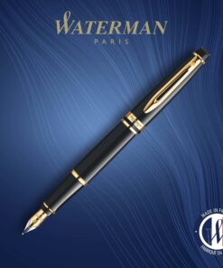 Waterman Expert Fountain Pen Gloss Black with 23K Gold Trim Medium Nib Gift Box 8 818JHphW nL