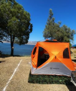 Gazelle Tents T4 Hub Tent, Easy 90 Second Set-Up, UV Resistant, Removable Floor, 4-Person, Orange, 78"x 94" x 94" 22272 T4 Orange/Grey 45 818KjJ72LL
