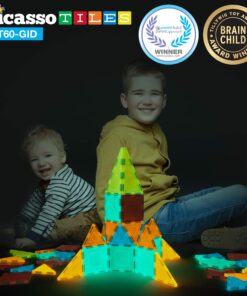 PicassoTiles Kids Toy Building Block Set Glow in The Dark Children Construction Kit Magnet Tiles Magnetic STEM Interlocking Playboard Educational Learning Stacking Blocks Child Brain Development PT60 13 818Kuvm3iQL