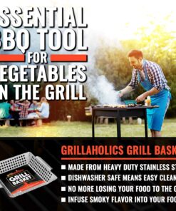 Alternative view of Grillaholics Grill Basket for Outdoor Grill - Durable Premium Stainless Steel Vegetable Grill Basket - XL Family Size BBQ Grill Basket - Perfect Grilling Accessories for Veggies, Fish, Shrimp & Kebabs