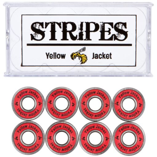 Yellow Jacket Premium Skateboard Bearings, Pro Longboard Bearings, 608, ABEC 9, Racer Red (Pack of 8) Stripes - ABEC 9 1