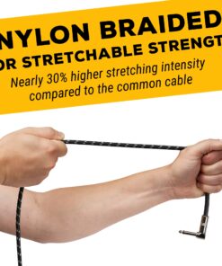 GLS Audio Instrument Cable - Amp Cord for Bass & Electric Guitar - Straight to Right Angle 1/4 Inch Instrument Cable - Black/Grey Braided Tweed, 10ft 10 Ft. Right-Angle 23 818Q9K u9xL 1