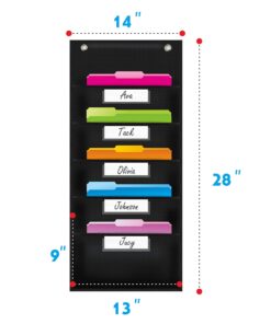 Organization Pocket Chart, Wall File Organizer Folder with 5 File Pockets, 5 Dry-Erase Name Cards Plus 2 Over Door Hooks, 14 X 28 inch 5 Pockets(14” x 28”) Nylon Pockets 11 818RIllpa4L