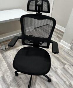 LANDOMIA Ergonomic Office Desk Chair - Mesh Office Chair with Flip up Arms & Adjustable Back Height - Comfortable Computer Task Chairs with Lumbar Support for Heavy People Black 39 818Sj 1abBL 1