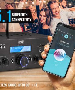 Pyle Wireless Microphone Power Amplifier System - 200W Dual Channel Sound Audio Stereo Karaoke Speaker Receiver w/USB, AUX, Microphone in w/Echo, Radio,Home Theater via RCA, Studio Use PDA8BUWM.5 10 818TNEzoLL