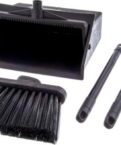 Carlisle FoodService Products Duo-Pan Upright Dust Pan and Broom Broom Set with Clip for Floor Cleaning, Restaurants, Office, And Janitorial Use, Plastic, 36 Inches, Black 36 Inches (Pack of 1) 29 818Ty4Az1eL