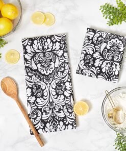 DII Cotton Dish Towel Set Damask Print, 18x28, Black, 2 Count 18x28" 19 818VUzWChiL