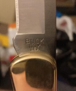 Buck Knives 110 Folding Hunter Lock-back Knife, Brass Bolsters, Ebony Handles, 3-3/4" 420HC Blade with Leather Sheath Classic 3.75" 44 818WZU7OKsL