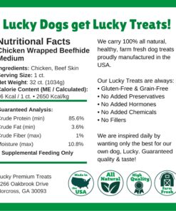 Lucky Premium Treats Chicken Wrapped Rawhide – All-Natural Rawhide and Chicken Dog Treats, Gluten Free Premium Medium Dog Treats (32 Chews) 32 Count (Pack of 1) 14 818X0VJkeTL