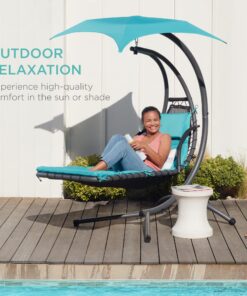 Best Choice Products Outdoor Hanging Curved Steel Chaise Lounge Chair Swing w/Built-in Pillow and Removable Canopy - Teal 30 818YzLJqHGL