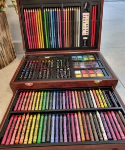 Art 101 Doodle and Color 142 Pc Art Set in a Wood Carrying Case, Includes 24 Premium Colored Pencils, A variety of coloring and painting mediums: crayons, oil pastels, watercolors; Portable Art Studio Multicolor 31 818a5A8rPQL