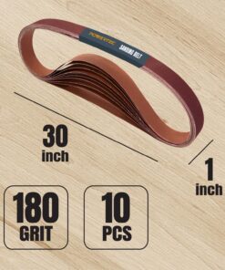 Alternative view of POWERTEC 1 x 30 Inch Sanding Belts, 180 Grit Aluminum Oxide Belt Sander Sanding Belt for WEN 6515T/ Bucktool Belt and Disc Sander, Woodworking, Metal Polishing, Knife Sharpening, 10PK (111330) 1''x30'', 180 Grit