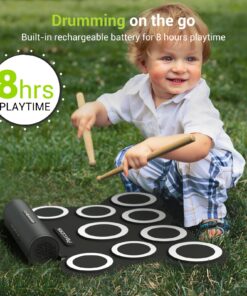 PAXCESS Portable 9 Pad Multifunction Electronic Drum Set with Realistic Sounds, Foot Pedals, Drumsticks, Built-In Speaker, and Rechargeable Battery 16 818cfthaomL