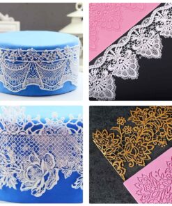 Lace Molds for Cake Decorating, Beasea 5pcs Lace Fondant Molds Silicone Lace Molds, Lace Mats and Molds Pink Flower Pattern Silicone Molds for sugar lace Craft Tools 01.Pink with Floral Style 18 818cp74K1L