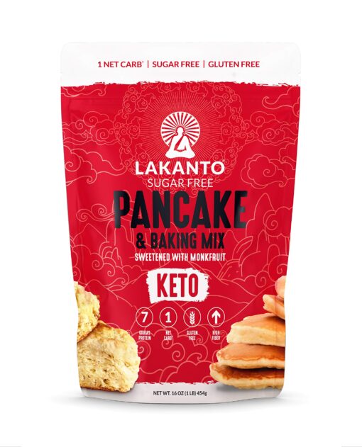 Lakanto Sugar Free Pancake and Baking Mix - Sweetened with Monk Fruit Sweetener, Keto, 7g of Protein, 1g Net Carbs, High in Fiber, Flapjack, Waffles, Biscuits, Easy to Make Breakfast (1 Lb)