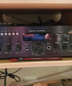 Pyle PDA6BU.5 Compact Bluetooth Stereo Amplifier - Desktop Audio Power Amp Receiver with FM Radio, MP3/USB/SD Readers, Digital LCD Display, Microphone Input (200 Watt), Black 49 818hfSX6UL