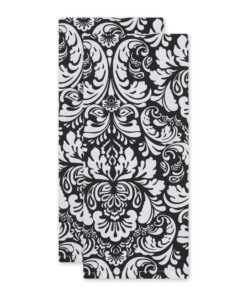 Alternative view of DII Cotton Dish Towel Set Damask Print, 18x28, Black, 2 Count 18x28"