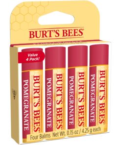 Burt's Bees Lip Balm Stocking Stuffers, Moisturizing Lip Care Christmas Gifts, Original Beeswax with Vitamin E & Peppermint Oil, All Natural (4-Pack) Pomegranate 4 Count (Pack of 1) 30 818lJefIT8L