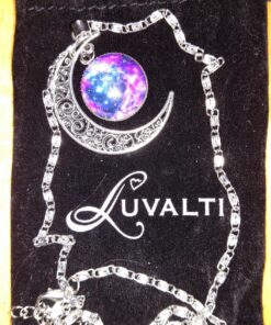 Luvalti Galaxy & Crescent Cosmic Moon Pendant Necklace, Purple Glass, 17.5'' Chain, Great Gift for Women 37 818oe0ySobL