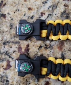 Nexfinity One Survival Paracord Bracelet - Tactical Emergency Gear Kit with SOS LED Light, 550 Grade, Adjustable, Multitools, Fire Starter, Compass, and Whistle - Set of 2 Yellow 21 818pP4UFsNL