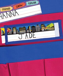 Carson Dellosa 15" W x 19" H Canvas Blue and Red Chairback Buddy Pocket Chart, Classroom Chair Organizer, Classroom Chair Storage with 6 Chair Pockets and One Student Name Tag, Seat Storage Organizer Blue & Red 1 pack 27 818pwhRiKCL