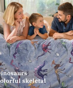 Glow in The Dark Blanket Dinosaur Blanket for Boys Girls Kids Cute Dino Throw Blankets for Couch, Kids Fleece Blankets, Soft Warm Plush Dinosaur Toddler Blanket Luminous Florescent Throw Size 50" x 60" (130 x 150 cm) 9 818sy4GkeJL