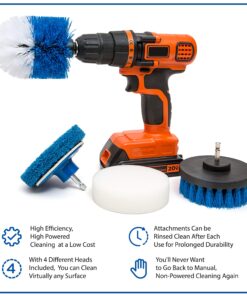 RevoClean 4 Piece Scrub Brush Power Drill Attachments-All Purpose Time Saving Kit-Perfect for Cleaning Grout, Tile, Counter, Shower, Grill, Floor, Kitchen, Blue & White 21 818v3sMmg4L