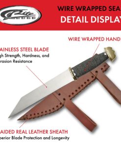 SZCO Supplies 203340 Wire Wrapped Seax with Sheath, Stainless Steel, 15.5 inch 7 818xAXxfgPS
